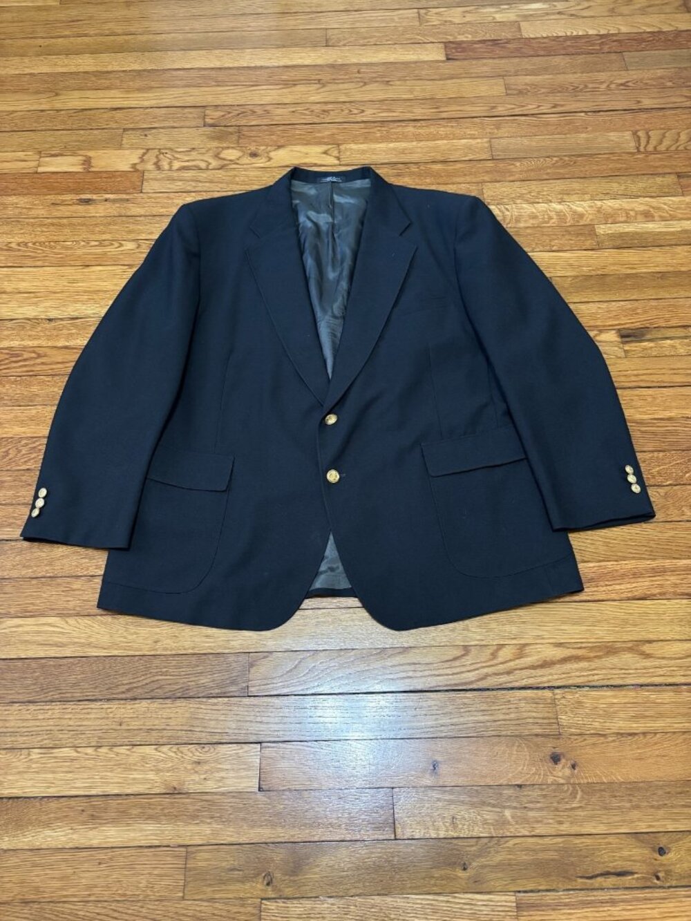 David Taylor Sport Coat Mens 48R Solid Navy Blue w/ Gold Metal Buttons Blazer